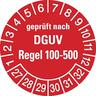 Prüfplakette ab 27, DGUV Regel 100-500, rot/weiß, Folie, Ø 30 mm - Bogen = 10 Plaketten - 30 mm Folie selbstklebend