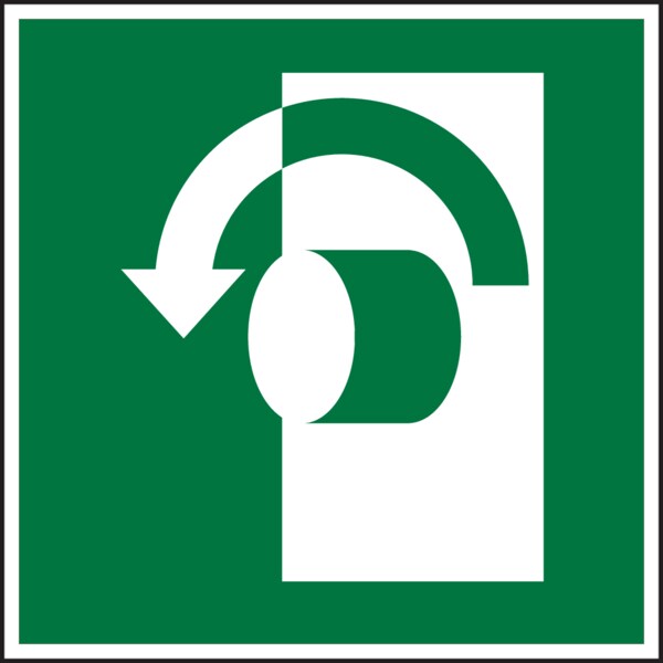 Rettungszeichen, Öffnung durch Linksdrehung E018 - ASR A1.3 (DIN EN ISO 7010) - 200x200 mm Folie selbstklebend, nachleuchtend Image