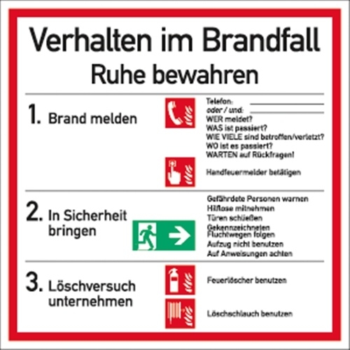 Schild Verhalten im Brandfall ISO 7010, Kunststoff, 180x180 mm Image