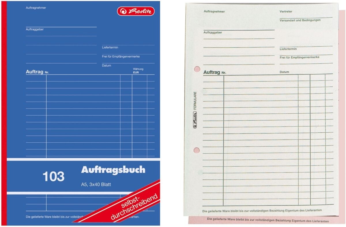 herlitz Formularbuch Auftrag A5 103 3x40 Blatt selbstdurchschreibend Image