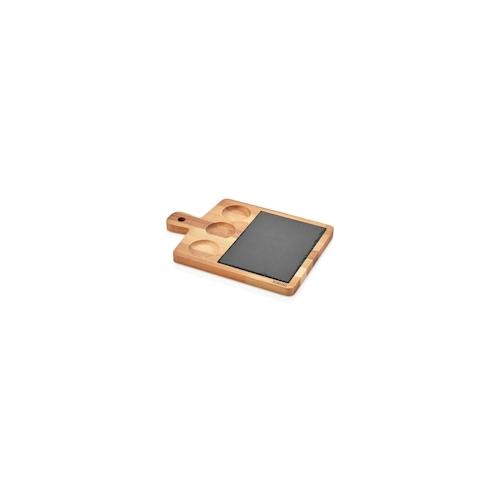 Schäfer Bambus Holz Servierplatte 35 x 25 x 1,8 cm mit 3 runden Fächern Brett Steakteller Steakbrett