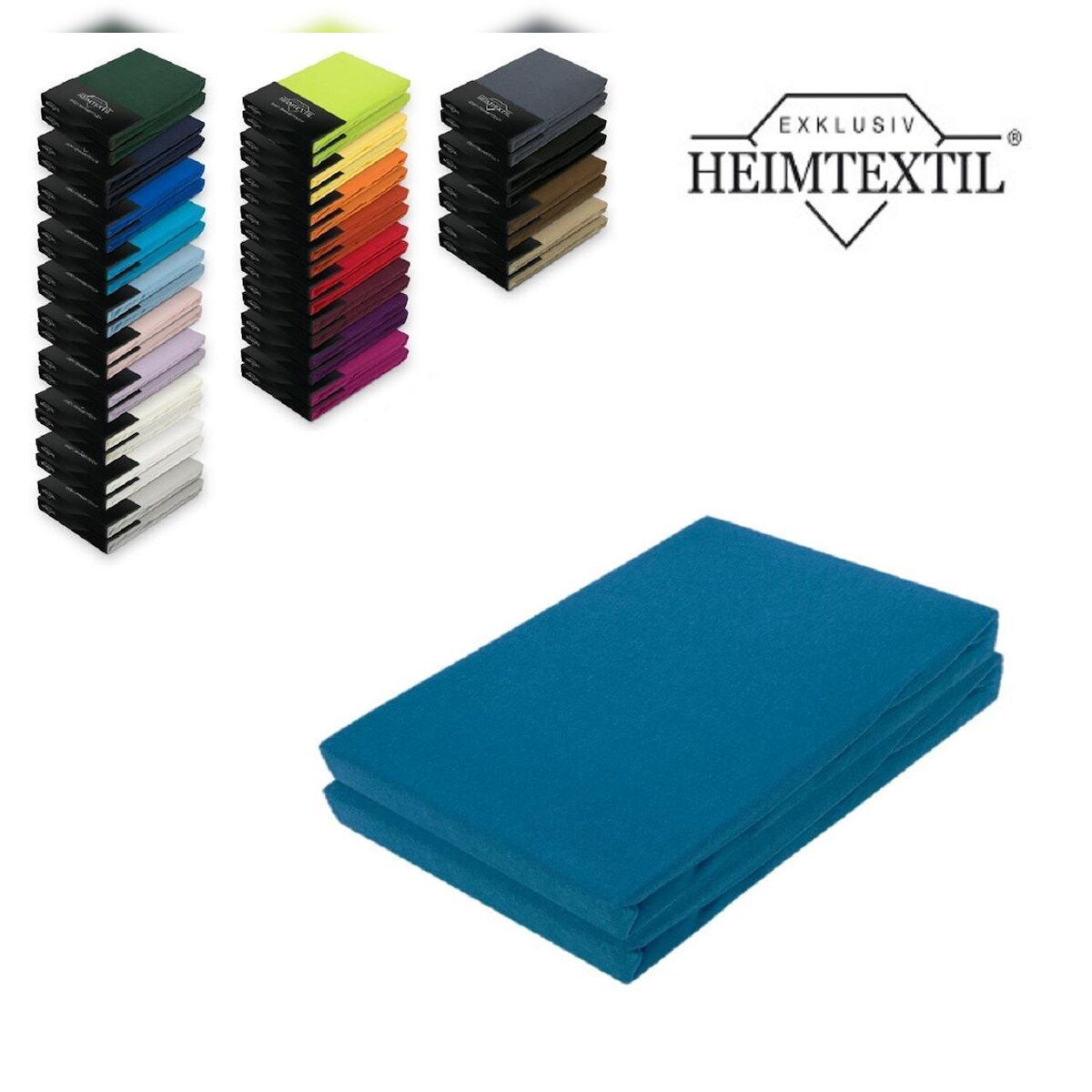 EXKLUSIV HEIMTEXTIL Doppelpack Jersey Spannbettlaken Premium Petrol 60 x 120 - 70 x 140 cm Image