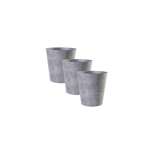 Jinfa drei verzinkte Blumentöpfe Höhe: 17,5 cm, Ø 24 cm