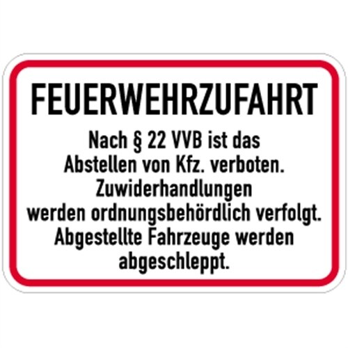 Schild Feuerwehrzufahrt Nach § 22 VVB ist ..., Alu, 500x300 mm Image