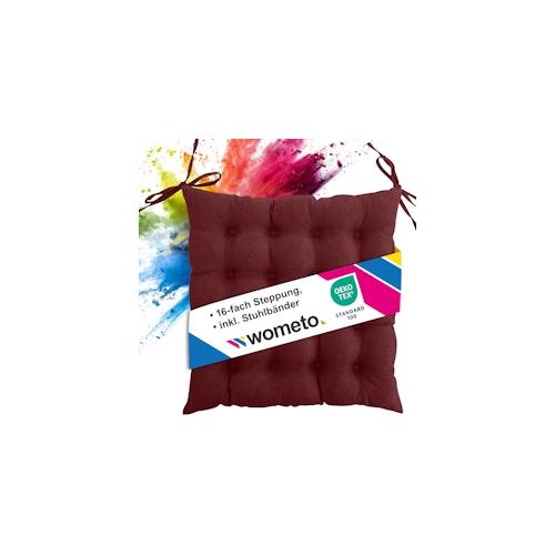 wometo Sitzkissen Stuhlkissen 40x40 OEKO-TEX - dunkelrot weinrot Sitzauflage Bank Polster Sitzpolster mit Bändern / Schleife, Indoor / Outdoor