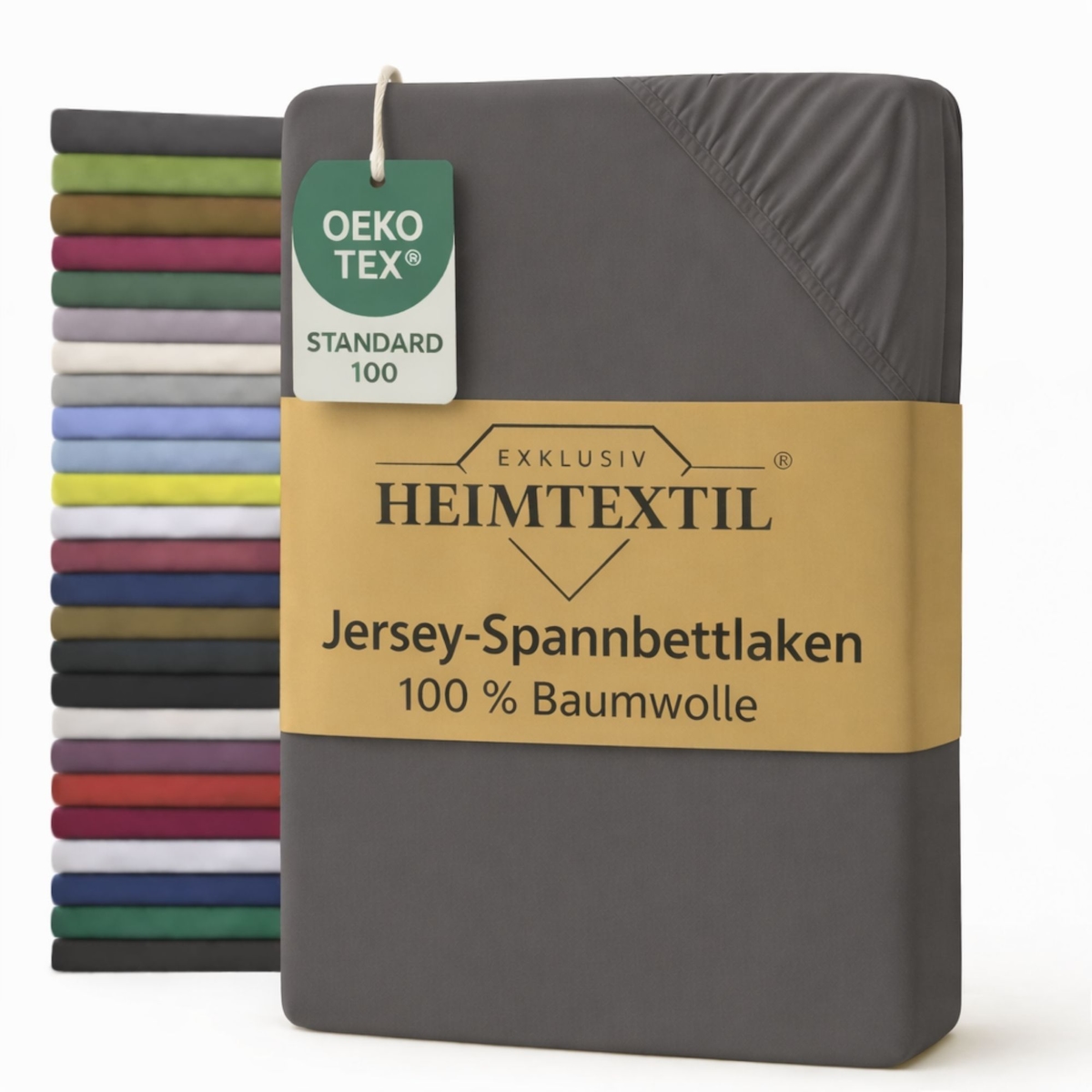 EXKLUSIV HEIMTEXTIL Jersey Spannbettlaken Premium 180 x 200 cm Grau 100% Baumwolle Öko - Tex Zertifiziert Bed-Sheet Bettlaken Spannbetttuch Topper Image