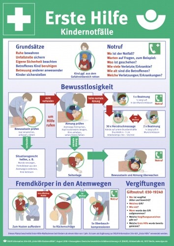 Aushang Erste Hilfe Kindernotfälle nach DGUV-Information 204-039,PVC,297x420 mm Image