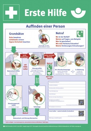 Aushang Erste Hilfe nach DGUV Information 204-001, PVC, 410x590 mm Image