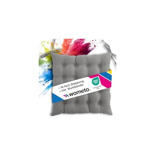 wometo Sitzkissen Stuhlkissen 40x40 OEKO-TEX - grau mittelgrau Sitzauflage Bank Polster Sitzpolster mit Bändern / Schleife, Indoor / Outdoor