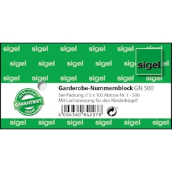 sigel Nummernblock 'Garderobe', 1-500, (B)105 x (H)50 mm Image