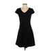 Maurices Casual Dress - A-Line V Neck Short sleeves: Black Solid Dresses - Women's Size Small