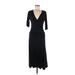 BCBGMAXAZRIA Casual Dress - Midi V Neck 3/4 sleeves: Black Print Dresses - Women's Size Medium