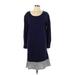 J.Crew Casual Dress - Shift Scoop Neck 3/4 sleeves: Blue Solid Dresses - Women's Size Large