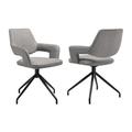 Hokku Designs Gwendel Swivel Modern Dining Chairs w/ Arms in Fabric Upholstery & Black Metal Legs Upholstered/Metal in Gray | Wayfair