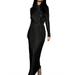 Women s Solid Color Long Sleeve Half High Neck Ruched Tie Up Dress
