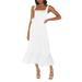 Ladies Long Dress Ruffle Hem Bottom High Slit Side Tie Sling Dress