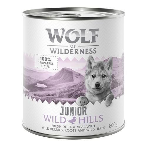 6 x 800 g Junior Ente und Kalb Wolf of Wilderness getreidefreies Hundefutter nass