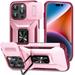 ELEHOLD for iPhone 15 Pro Case with Slide Camera Lens Protector Cover 360Â° Rotation Metal Ring Kickstand Impact-Resistant Shockproof Drop Protective Support Magnetic Car Mount 6.1 Rugged Case - Pink