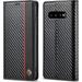 Samsung Galaxy S10 Case Carbon Fiber Premium PU Leather Ultra Thin Shookproof Anti-Fall Folding Screen Phone case Compatible with Galaxy S10 Vertical Red Line