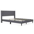 Costway Queen Size Upholstered Platform Bed with Button Tufted Wingback Headboard-Gray