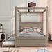 Full Size Canopy Bed with Trundle Bed, Wooden Four-Poster Canopy Platform Bed Frame with Support Slats
