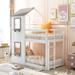 Kids Beds Twin Bunk Bed with Roof & Ladder