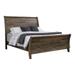 Que Wood King Size Bed with Curved Plank Sleigh Design, Rustic Brown