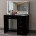 Boahaus Gaia Modern Makeup Vanity Desk with Drawers and LED Lights, Black