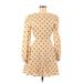 Sundae Muse Casual Dress - A-Line Crew Neck 3/4 sleeves: Tan Polka Dots Dresses - Women's Size 8