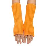 Tooayk Workout Gloves Women Autumn and Winter Solid Color Multicolor Wool Long Striped Knit Half Finger Gloves Work Gloves Fingerless Gloves Orange