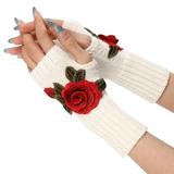 Tooayk Workout Gloves Ladies Warm Knit Fingerless Gloves Convertible Mittens Fashion Flowers Work Gloves Fingerless Gloves Watermelon Red