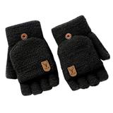 Tooayk Workout Gloves Winter Knitted Fingerless Gloves Thermal Insulation Warm Convertible Mittens Flap Cover for Men Women Work Gloves Fingerless Gloves Black