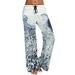 ZHIZAIHU Pants for Women Elastic Waist Loose Casual Long Trousers High Waist Pockets Strip Printed Yoga Pants Women Sweatpants Blue XL