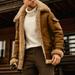 Leather Jacket Mens Faux Fur Jacket Sherpa Lined Fleece Shearling Coat Warm Military Cargo Trucker Aviator Bomber Jacket Outwear