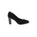 Anne Klein Heels: Slip On Chunky Heel Minimalist Black Print Shoes - Women's Size 7 1/2 - Almond Toe
