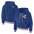 Women's WEAR by Erin Andrews Royal New York Giants Plus Size Lace-Up Pullover Hoodie