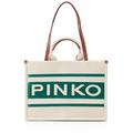 Pinko Damen Shopper Canvas recycelt + Sta Tasche, A6yq_Ecru/Türkis-Antique Gold