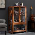 Bamboo 3/4-Tier Display Case, Display Cabinet with Clear Acrylic Doors, Display Cabinets for Collectibles, Figures Curio Display Cabinet for Living Room/Bedroom/Office