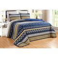 GrandLinen 3-Piece Fine Printed Oversize (118" X 95") Quilt Set Reversible Bedspread Coverlet (California) Cal King Size Bed Cover (Navy Blue, Gold, Yellow Stripe)