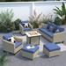 Red Barrel Studio® 5 - Person Outdoor Seating Group w/ Cushions Synthetic Wicker/All - Weather Wicker/Wicker/Rattan in Blue | Wayfair
