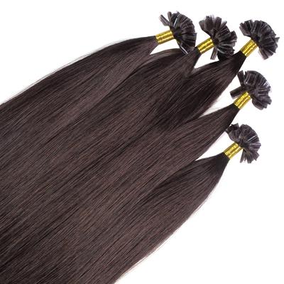 hair2heart - Bonding Extensions Premium Echthaar #5/0 Hellbraun 0,8g Haarextensions 25 ct Schwarz Damen