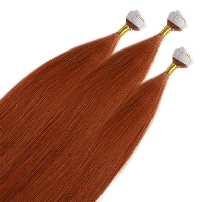 hair2heart Mini Tape Extensions Premium Echthaar #8/43 Hellblond Rot-Gold 50cm Braun Damen