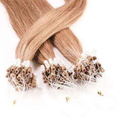 hair2heart Microring Extensions Echthaar #8/01 Hellblond Natur-Asch 0.5g 60cm Hellbraun Damen Image