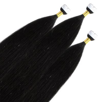 hair2heart Mini Tape Extensions Premium Echthaar #4/0 Mittelbraun 40cm Schwarz Damen
