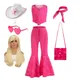 Costume de Barbi du film Margot Robbie Barbe pour filles haut rose + fjKids vêtements de cosplay
