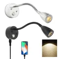 Lampe de lecture LED à col de cygne à intensité variable applique murale 12V 3W Smart Touch