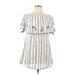 Express Casual Dress - Mini Boatneck Short sleeves: White Stripes Dresses - Women's Size Large