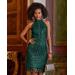Boston Proper - Deep Emerald Green - Sequin Lace High Mock Neck Sheath Dress - 8