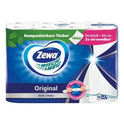 Zewa Küchenrollen »WISCH&WEG Original« 2-lagig, 8 Rollen weiß, 26 cm