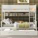 Twin over Full Wood Bunk Bed with Storage Shelves and Twin Size Trundle, Cream